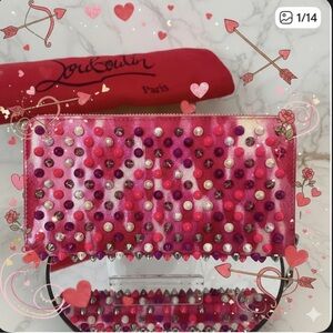 CHRISTIAN LOUBOUTIN 💘Panettone Patent Leather Studded Wallet FULL INCLUSION GUC